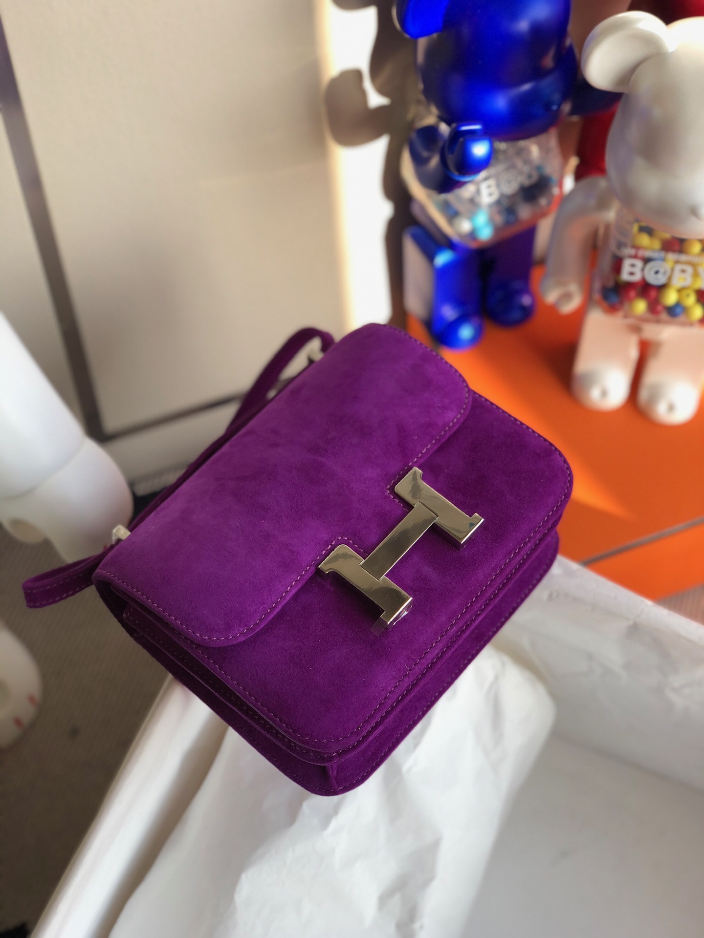 에르메스 콘스탄스 퍼플 은장 스웨이드